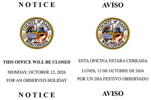 This office will be closed Monday, October 12, 2026 For an observed holiday. Esta oficina estara cerrada Lunes, 12 de Octubre de 2026 Por un dia festivo observado.