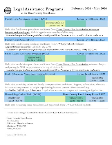 Legal Assistance Program Schedule 2025 Spring