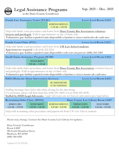 Legal Assistance Program Schedule 2025 Spring